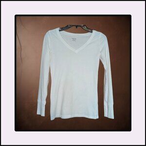 Mossimo Supply Co. White Long Sleeve V‑Neck Tee (S/P)